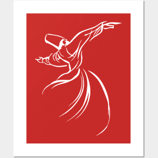 Dervish Line Drawing Calligraphy Style In White Posters and Art